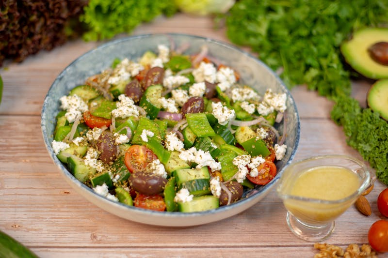 Mediterranean salad with fresh vegetables and feta cheese